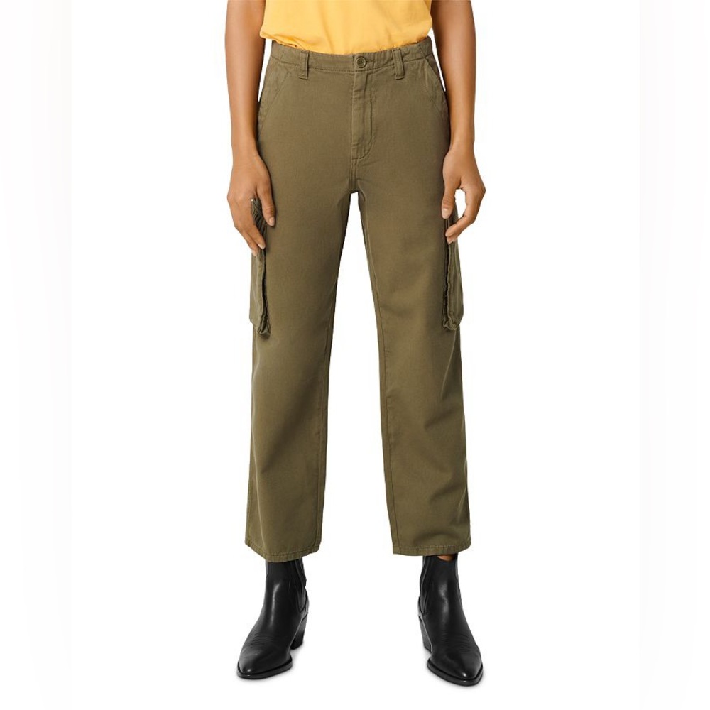 Maje Petalin Cropped Cotton Twill Straight Leg Khaki Pants Green
